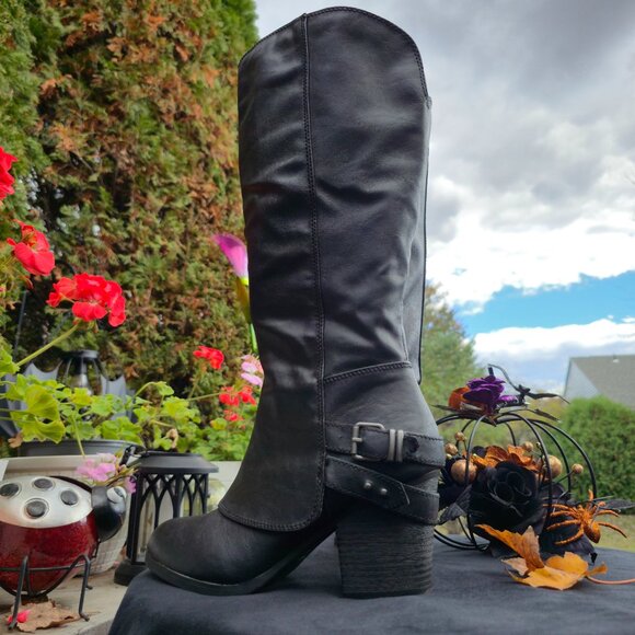 Women's Tall Wide Calf Knee High Emilee Boots with buckles by American Rag Black - Picture 4 of 11